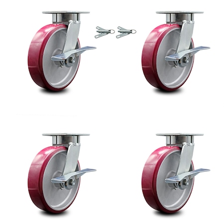 Service Caster 8 Inch Kingpinless Poly on Aluminum Wheel Caster Brakes 2 Swivel Locks SCC, 4PK SCC-KP30S820-PAR-SLB-BSL-2-SLB-2
